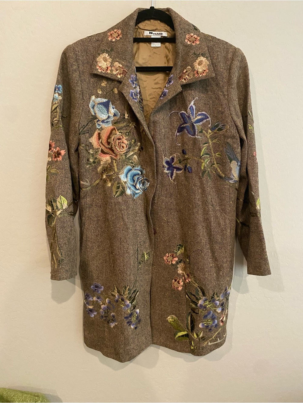 Vintage Nygard Collection Embroidered Wool Blend TweedCoat 14W